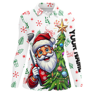 Funny Santa White Christmas Pattern Women Golf Polo Shirts Custom Golfing Gifts For Christmas TDM3058