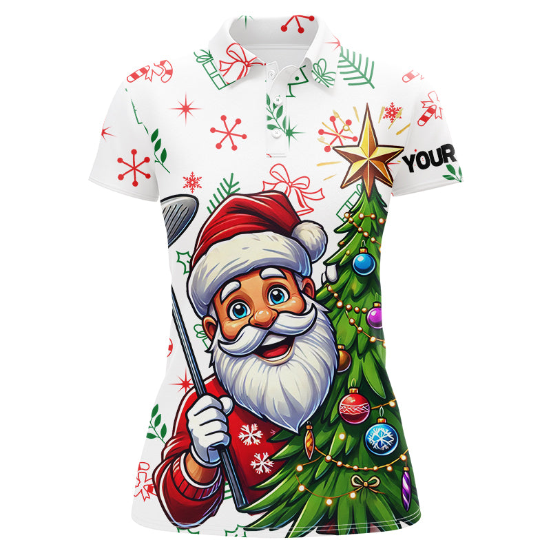 Funny Santa White Christmas Pattern Women Golf Polo Shirts Custom Golfing Gifts For Christmas TDM3058