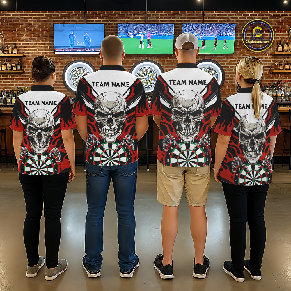 Personalized Skull Darts Polo & Quarter Zip Custom Darts Shirt For Women, Darts Team Jersey |Red TDM5535