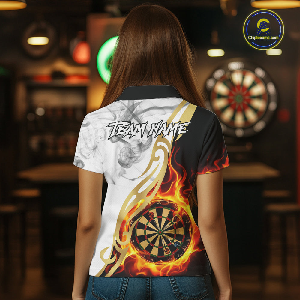 Personalized Flame Smoke Tribal Darts Shirt For Women Custom Golden Darts Jersey Team Polo & 1/4 Zip TDM5537
