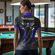 Load image into Gallery viewer, Black And Blue 10 Ball Pool Wings Custom Camo Billiard Shirt For Women, 10 Ball Billiard Team Jerseys TDM3485