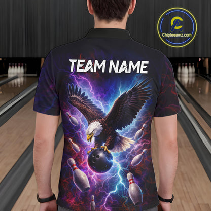 Custom Colorful Thunder Lightning Eagle Bowling Shirt For Men, Bowling Team Jersey Polo & 1/4 Zip TDM6158