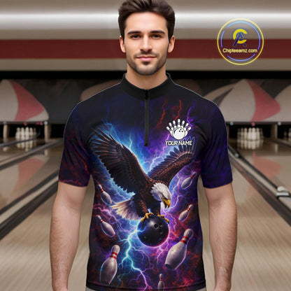 Custom Colorful Thunder Lightning Eagle Bowling Shirt For Men, Bowling Team Jersey Polo & 1/4 Zip TDM6158