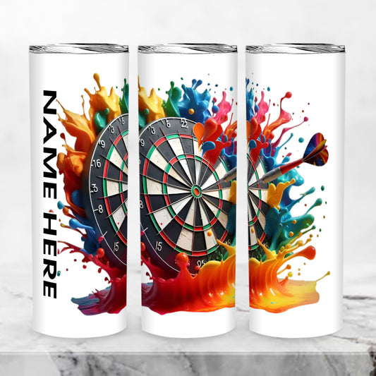 Personalized Colorful Paint Splash Dartboard Skinny Tumbler, Custom Gifts For Darts Player TDM3907