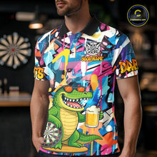 Load image into Gallery viewer, Funny Alligator Colorful Graffiti Darts Shirt For Men Custom Darts Team Jersey Polo &amp; 1/4 Zip TDM6392