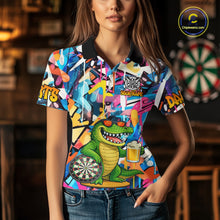 Load image into Gallery viewer, Funny Alligator Colorful Graffiti Darts Shirt For Women Custom Darts Team Jersey Polo &amp; 1/4 Zip TDM6392