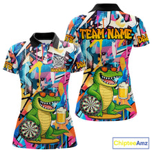 Load image into Gallery viewer, Funny Alligator Colorful Graffiti Darts Shirt For Women Custom Darts Team Jersey Polo &amp; 1/4 Zip TDM6392