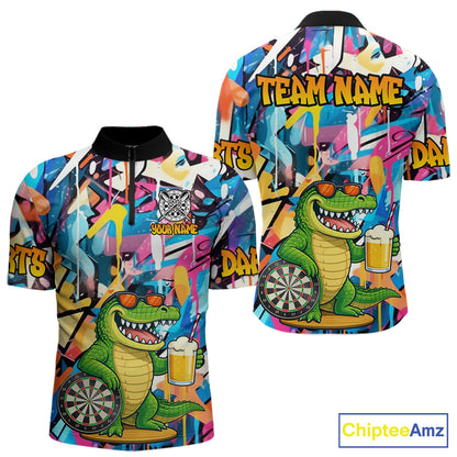 Funny Alligator Colorful Graffiti Darts Shirt For Men Custom Darts Team Jersey Polo & 1/4 Zip TDM6392