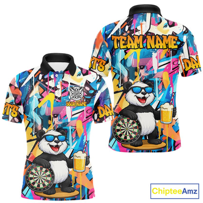Funny Panda Colorful Graffiti Darts Shirt For Men Custom Darts Team Jersey Polo & 1/4 Zip TDM6394