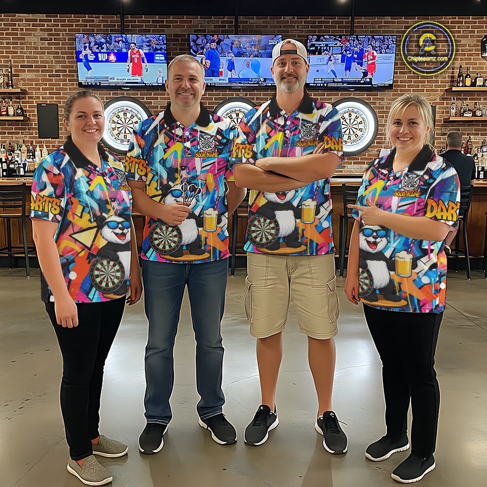 Funny Panda Colorful Graffiti Darts Shirt For Men Custom Darts Team Jersey Polo & 1/4 Zip TDM6394