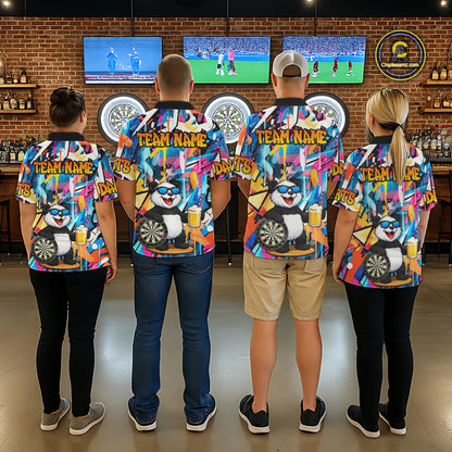Funny Panda Colorful Graffiti Darts Shirt For Men Custom Darts Team Jersey Polo & 1/4 Zip TDM6394