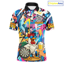 Load image into Gallery viewer, Funny Rooster Colorful Graffiti Darts Shirt For Men Custom Darts Team Jersey Polo &amp; 1/4 Zip TDM6395