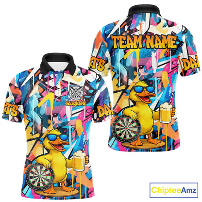 Funny Duck Colorful Graffiti Darts Shirt For Men Custom Darts Team Jersey Polo & 1/4 Zip TDM6396