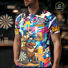Load image into Gallery viewer, Funny Moose Colorful Graffiti Darts Shirt For Men Custom Darts Team Jersey Polo &amp; 1/4 Zip TDM6397