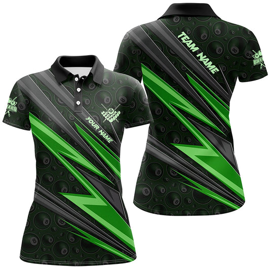 Personalized Name Green Billiard Jerseys For Women Custom 8 Ball Billiard Shirts Pool Team Jerseys TDM1874