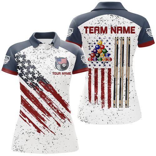 White Grunge American Flag Custom Billiard Shirts For Women, Patriotic Team Player Pool Jerseys TDM2326