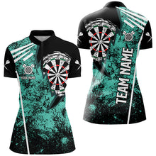 Load image into Gallery viewer, Personalized Grunge Women Darts Polo &amp; Quarter Zip Shirts Custom Retro Darts Team Jerseys | Turquoise TDM2566