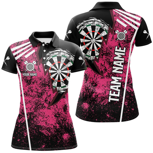 Personalized Grunge Women Darts Polo & Quarter Zip Shirts Custom Retro Darts Team Jerseys | Pink TDM2567