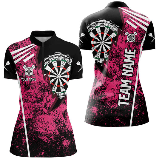 Personalized Grunge Women Darts Polo & Quarter Zip Shirts Custom Retro Darts Team Jerseys | Pink TDM2567