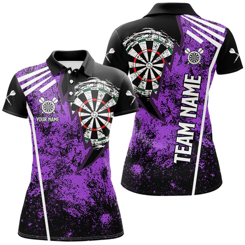 Personalized Grunge Women Darts Polo & Quarter Zip Shirts Custom Retro Darts Team Jerseys | Purple TDM2568