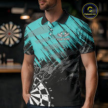 Load image into Gallery viewer, Turquoise Grunge Darts Shirts For Men Custom Dart Jersey With Pocket Option TDM4855