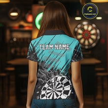 Load image into Gallery viewer, Turquoise Grunge Darts Shirts For Women Custom Dart Jersey With Pocket Option TDM4855