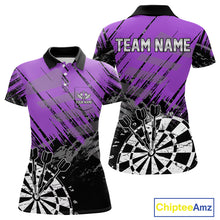 Load image into Gallery viewer, Purple Grunge Darts Shirts For Women Custom Darts Jerseys With Pocket Option TDM4856