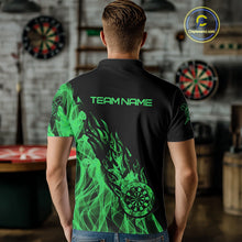 Load image into Gallery viewer, Black And Green Flame Fire Darts Polo &amp; Quarter Zip Custom Dart Shirt For Men Dart Jerseys TDM4857