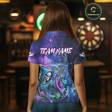 Load image into Gallery viewer, Funny Blue Purple Galaxy Alien Dart Shirts For Women Custom Glowing Dart Jersey Team Polo &amp; 1/4 Zip TDM5075