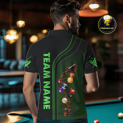 Funny DNA Wine Billiard Shirt For Men Custom Pool Team Shirts, Billiard Jersey Polo & Zip |Green TDM5283