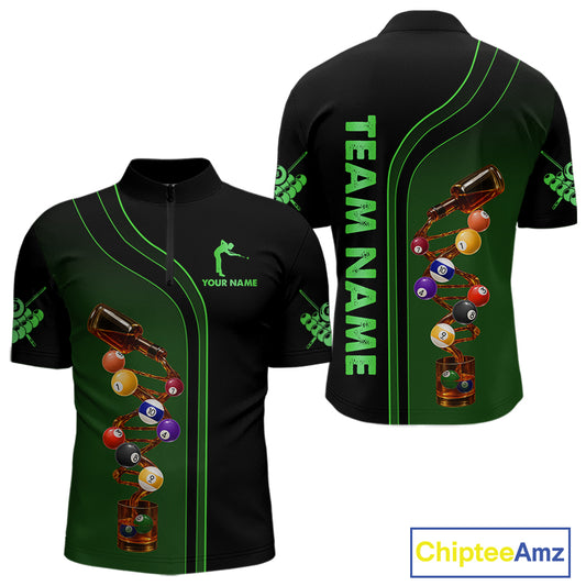 Funny DNA Wine Billiard Shirt For Men Custom Pool Team Shirts, Billiard Jersey Polo & Zip |Green TDM5283