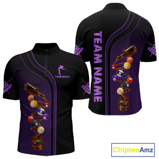 Funny DNA Wine Billiard Shirt For Men Custom Pool Team Shirts, Billiard Jersey Polo & Zip |Purple TDM5284