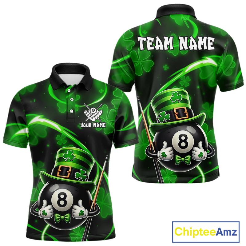 Personalized St Patrick Day 8 Ball Billiard Shirt For Men, Funny Shamrock Luckiest Billiard Jersey TDM5539