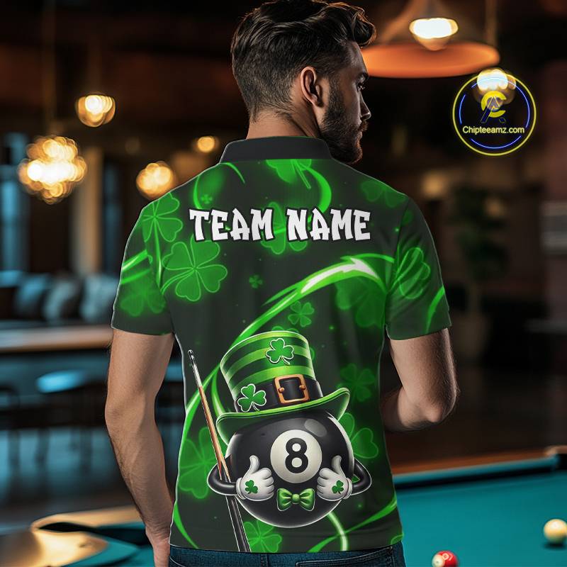 Personalized St Patrick Day 8 Ball Billiard Shirt For Men, Funny Shamrock Luckiest Billiard Jersey TDM5539