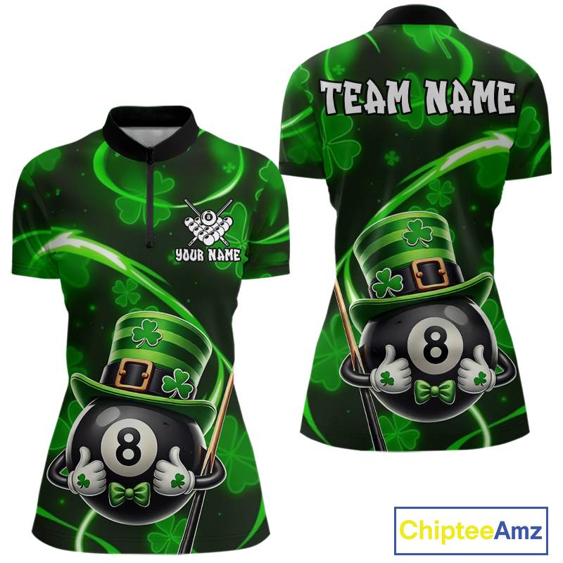 Personalized St Patrick Day 8 Ball Billiard Shirt For Women, Funny Shamrock Luckiest Billiard Jersey TDM5539