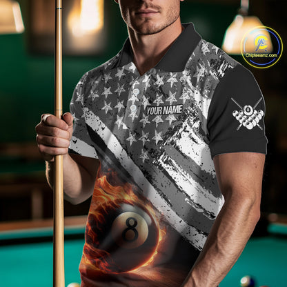 Personalized US Flag 8 Ball Pool Fire Billiard Shirt For Women Custom Grunge Billiard Team Jersey TDM5544