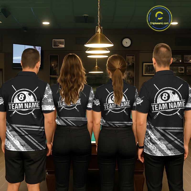 Personalized US Flag 8 Ball Pool Fire Billiard Shirt For Women Custom Grunge Billiard Team Jersey TDM5544