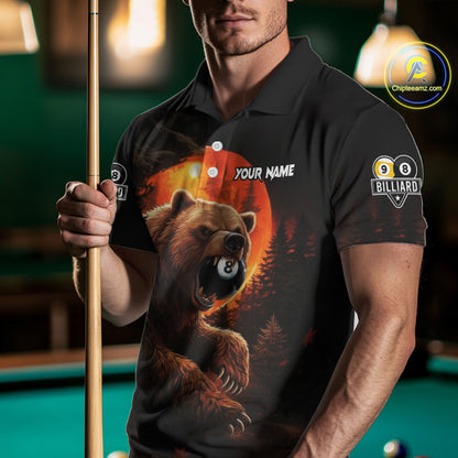 Personalized 8 Ball & 9 Ball Bear Billiard Shirt For Men Custom Pool Team Jersey Polo & 1/4 Zip TDM5549