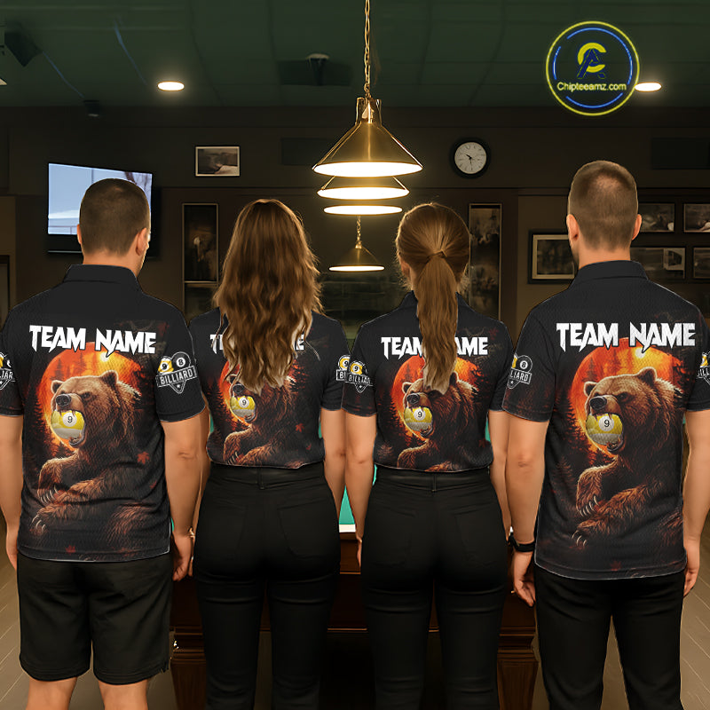Personalized 8 Ball & 9 Ball Bear Billiard Shirt For Women Custom Pool Team Jersey Polo & 1/4 Zip TDM5549