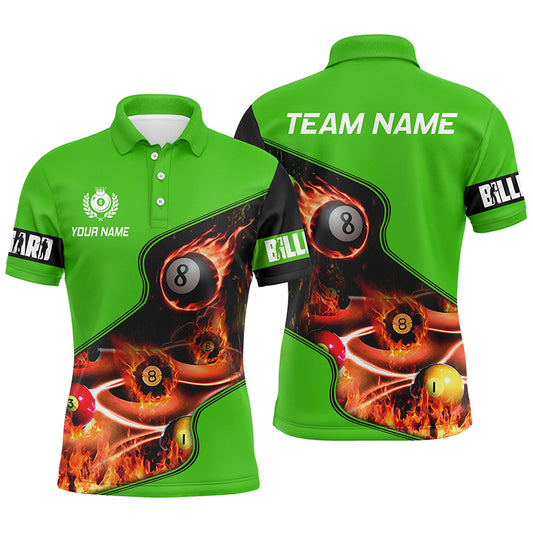 Personalized Master Billiard Balls Flame 3D Men Polo Shirts, Green Billiard Jersey For Pool Player TDM0979