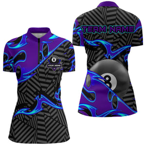 Personalized Blue Purple 3D 8 Ball Billiards Pool Shirts For Women Custom Billiard Team Jerseys TDM3626