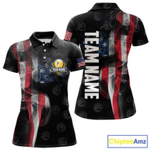 Load image into Gallery viewer, Personalized Vintage Smoke US Flag Billiard Shirts For Women, 9 Ball Pool Patriotic Billiard Jerseys TDM3633