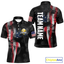 Load image into Gallery viewer, Personalized Vintage Smoke US Flag Billiard Shirts For Men, 9 Ball Pool Patriotic Billiard Jerseys TDM3633
