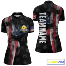 Load image into Gallery viewer, Personalized Vintage Smoke US Flag Billiard Shirts For Women, 9 Ball Pool Patriotic Billiard Jerseys TDM3633