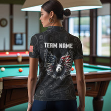 Load image into Gallery viewer, Personalized US Flag Funny 8 Ball Pool Wings Billiard Shirts For Women, American Team Billiard Jersey TDM3634