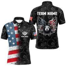 Load image into Gallery viewer, Personalized US Flag Funny 8 Ball Pool Wings Billiard Shirts For Men, American Team Billiard Jersey TDM3634