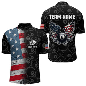 Personalized US Flag Funny 8 Ball Pool Wings Billiard Shirts For Men, American Team Billiard Jersey TDM3634