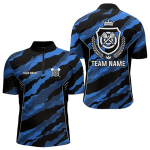 Blue Camo Darts Shirts With Pocket Option For Men Custom Darts Team Jersey TDM3786
