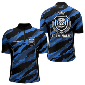 Blue Camo Darts Shirts With Pocket Option For Men Custom Darts Team Jersey TDM3786