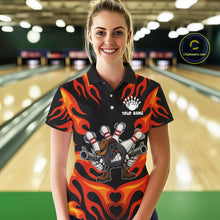 Load image into Gallery viewer, Personalized Orange Funny Flame Bowling Shirt For Women, Fire Bowling Team Jersey Polo &amp; 1/4 Zip TDM6163